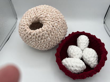 Mabel Chicken Plushie, Large with a nest and 3 eggs, Handmade